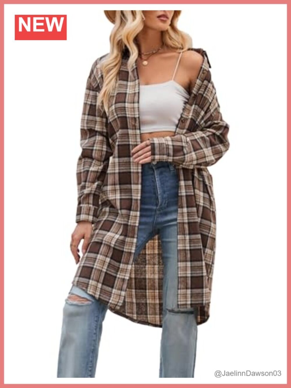 Women's Long Plaid Flannel Shacket Oversized Button Down Shirt Jacket